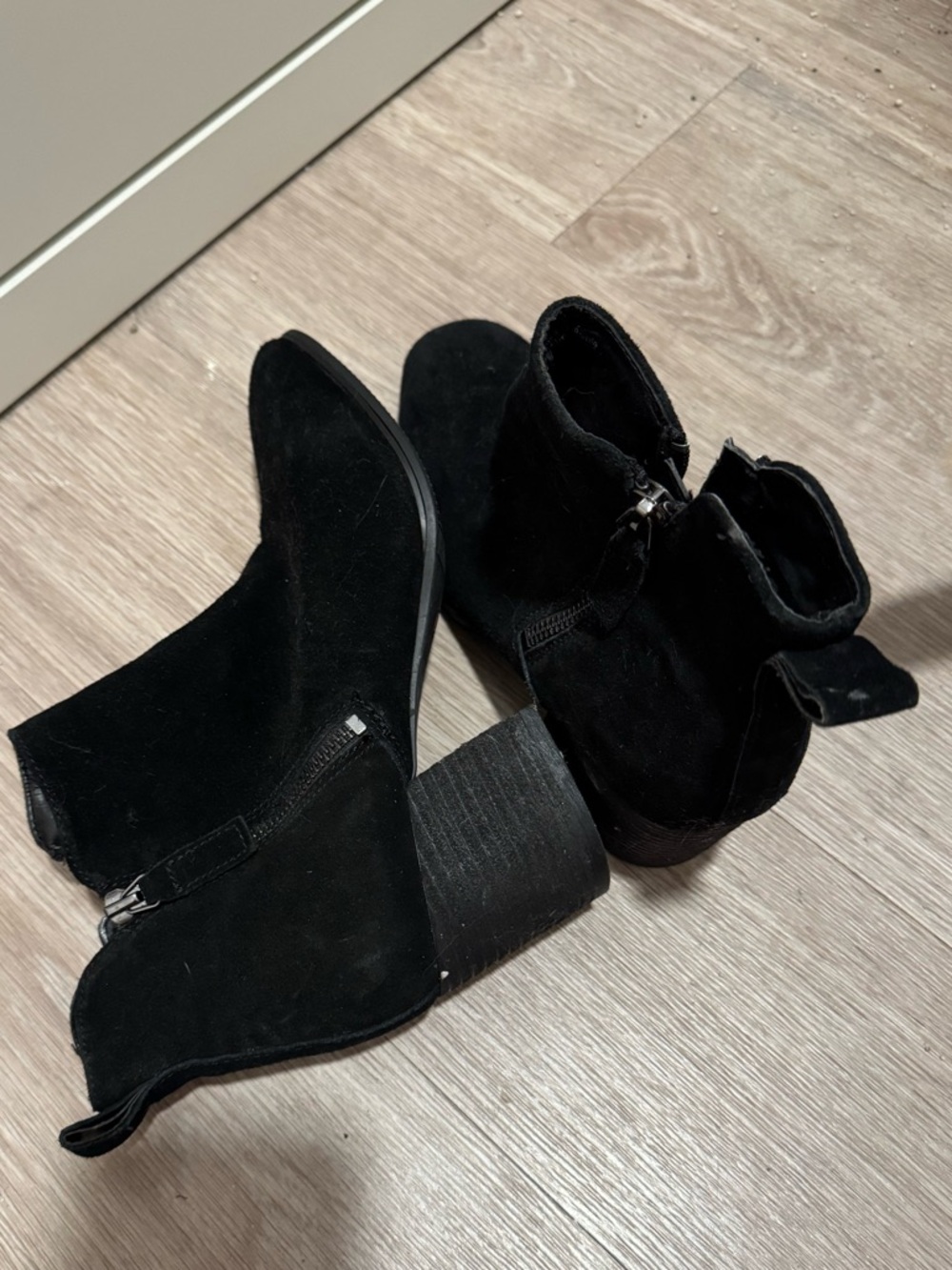 Blondo Black Suede Ankle Boots with Block Heel